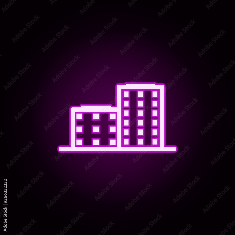 Poster building residential complex neon icon. elements of building set. simple icon for websites, web desi