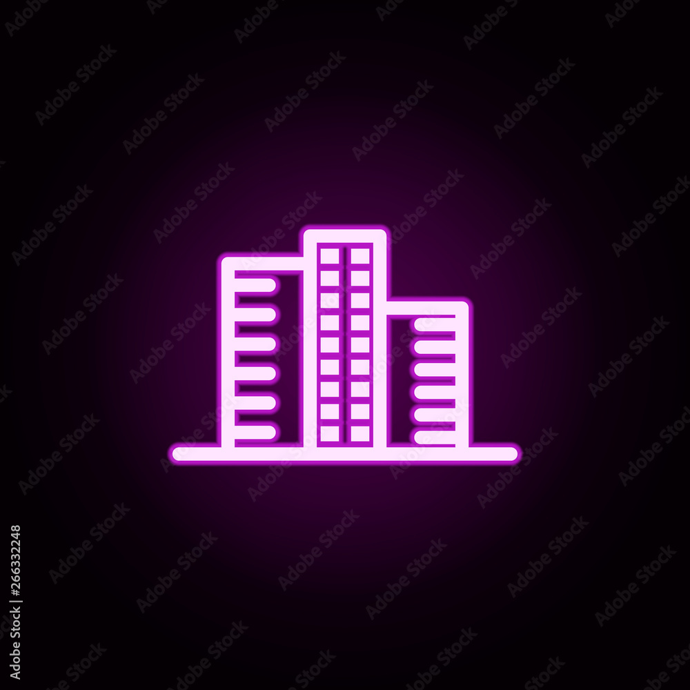 Poster building residential complex neon icon. elements of building set. simple icon for websites, web desi