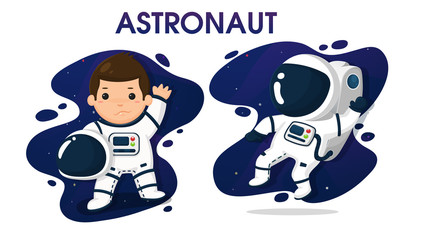Child characters in Astronaut costume In space background.