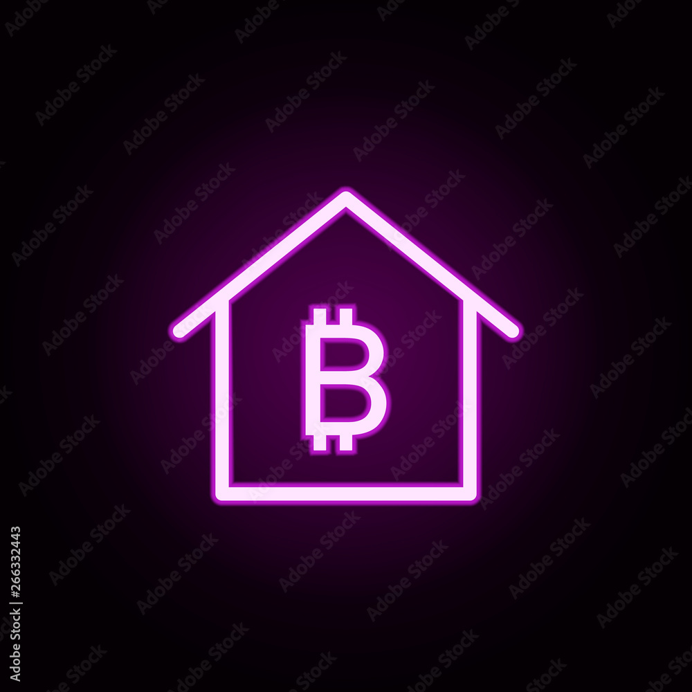 Poster real estate bitcoin neon icon. elements of building set. simple icon for websites, web design, mobil
