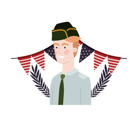 man soldier of war with flag of united states background