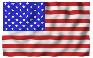 Waving flag of the United States of America. Stars and Stripes. State symbol of the USA. 3D illustration