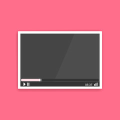 Flat video player template for web and mobile apps isolated on pink background.