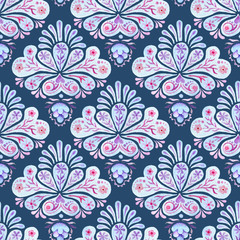 Hand drawn watercolor seamless pattern with paisley ornament