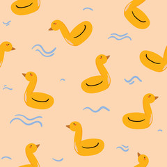 Summer seamless pattern with cute banana on blu background. 