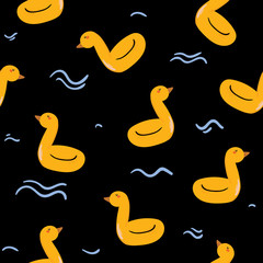 Summer seamless pattern with cute banana on blu background. 