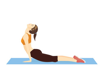 Woman doing Stretching with Salabhasana Exerciseon the floor. Illustration about Yoga pose for back muscles workout.