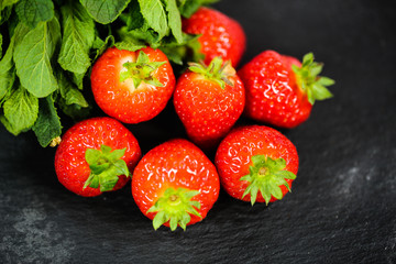 Strawberries on slate, fruit, garden