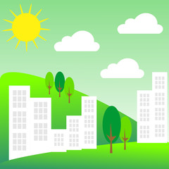 Fototapeta premium Landscape with buildings and trees. Eco-friendly concept ideas. Concept for fresh air.Vector graphic illustration.