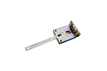 Mechanism of a car door lock isolated on a white background.
