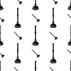 Naklejka premium Plunger Icon Seamless Pattern, Suction Drain Cleaning Tool