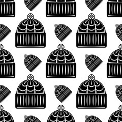 Winter Hat Icon Seamless Pattern, Hat