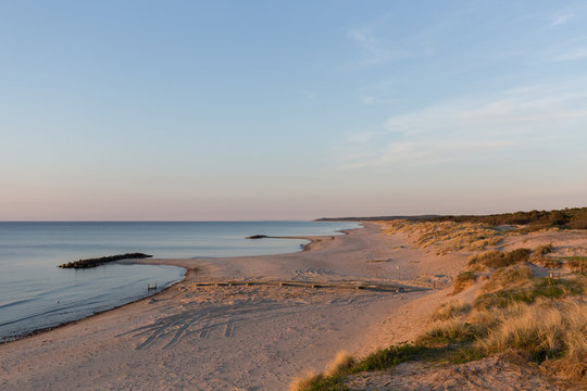 Coastline at Liseleje Beach during sunset