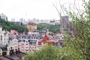 Beautiful multi-colored buildings below. City hero Kiev. European architecture. Stock photo