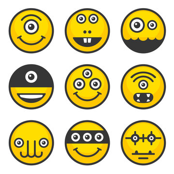 Cute Alien Monsters Set. Yellow Avatar Icons. Vector