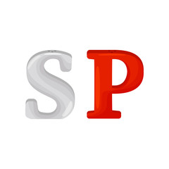 Stylish salt and pepper shakers in the form of letters S and P. Vector illustration.