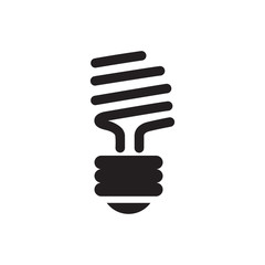 Energy Saving Fluorescent Light Bulb Icon In Flat Style. Black Icon Vector Illustration.