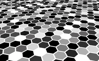 Honeycomb gray colored. Perspective view on polygon look like honeycomb. Isometric geometry. 3D illustration