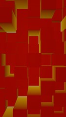 Abstract red elegant cube geometric background. Chaotically advanced rectangular bars. 3D Rendering, 3D illustration
