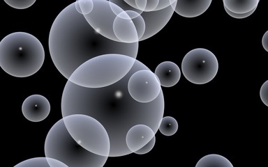 Dark background and light bubbles. Wallpaper, texture with balloons. 3D illustration