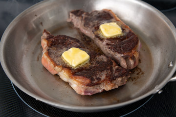 Grass Fed Juicy Steak on Skillet