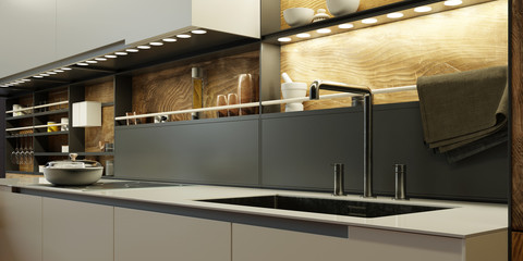 LED Licht als Beleuchtung in moderner Küche