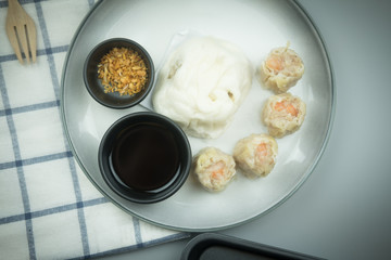 Steamed shrimp dumpling and pork buns
