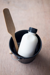 Fresh milk in plastic bottles