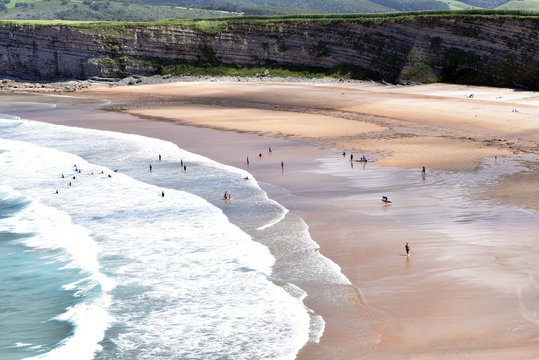 Aerial view of the Playa de Langre Beach, Cantabria, Santander, Spain