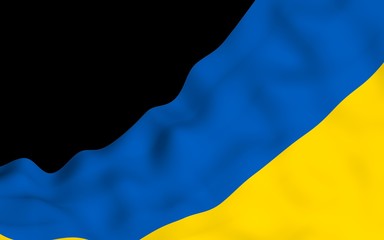 The flag of Ukraine on a dark background. National flag and state ensign. Blue and yellow bicolour. 3D illustration waving flag