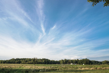 Beautiful sunny sky with white clouds. Natural background. Stock photo
