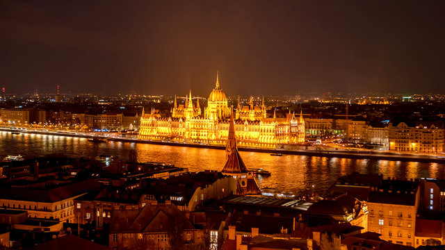 Parliament at night in Budapest