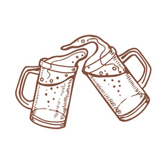 Toasting Beer Mugs in Hand Drawn Style