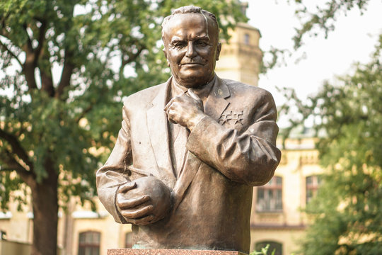 Summer 2018 in Kiev Ukraine. Monument Academician Sergei Pavlovich Korolev in the park of the Polytechnic Institute