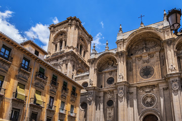 Bell tower of Roman Catholic Granada Cathedral or Cathedral of Incarnation (Catedral de Granada, Santa Iglesia Catedral Metropolitana de la Encarnacion de Granada, 1561). Granada, Andalusia, Spain.