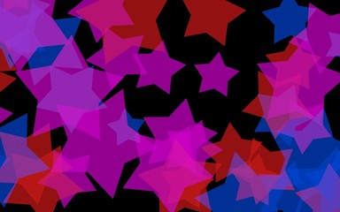 Multicolored translucent stars on a dark background. Orange tones. 3D illustration