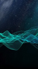 Abstract landscape on a dark background. Cyberspace grid. hi tech network. Outer space. Vertical orientation. Starry outer space texture. 3D illustration