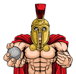 A Spartan or Trojan warrior Golf sports mascot holding a ball