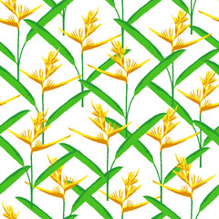 Fototapeta na wymiar seamless pattern orange heliconia flower vector illustration, tropical plant repeat