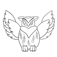 Cartoon owl with raised wings. Page for coloring.