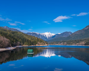 Mountain Lake with Blue Sky in British Columbia, Canada.