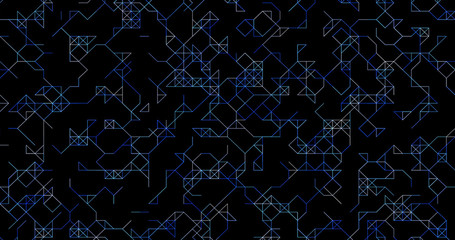 Infinite motion of lines and particles. Plexus zoom pattern. Abstract particles and lines texture. Digital computer image. Generative picture. 3D illustration, 3D rendering.