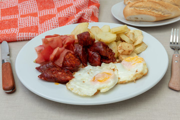 Huevos fritos con chorizo y patatas