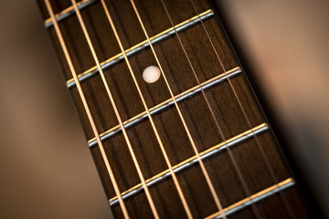 Obraz premium Music Guitar Detail Macro String Finger Hand Play Sound ambient wood session studio classic melody electric