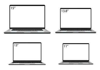Laptop modern frameless with blank screen isolated on white background 4 sizes set - super high detailed photorealistic esp 10 vector	 - obrazy, fototapety, plakaty