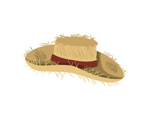straw hat with ribbon on white background