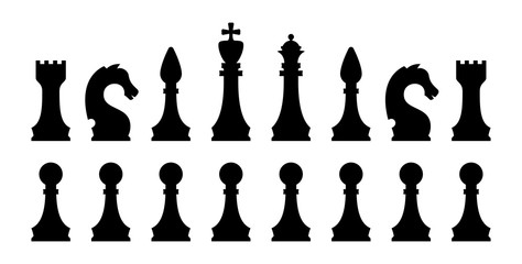 Black chess piece icon set. Isolated vector silhouettes.