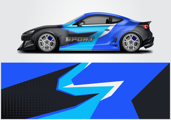 Fototapeta premium Car wrap livery decal vector , supercar, rally, drift . Graphic abstract stripe racing background . Eps 10