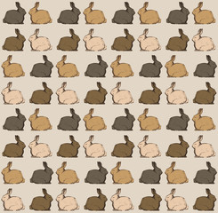 Seamless reapeat pattern rabbit .Seamless vintage pattern with ink hand drawn, wallpaper, fabric design. Earthy natural vintage farm colors.