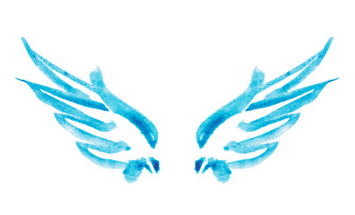 Abstract blue watercolor wings in vintage nostalgic colors